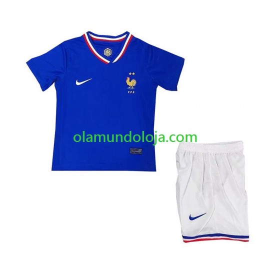 Camisola França Criança Equipamento Primeiro Euro 2024 Manga Curta